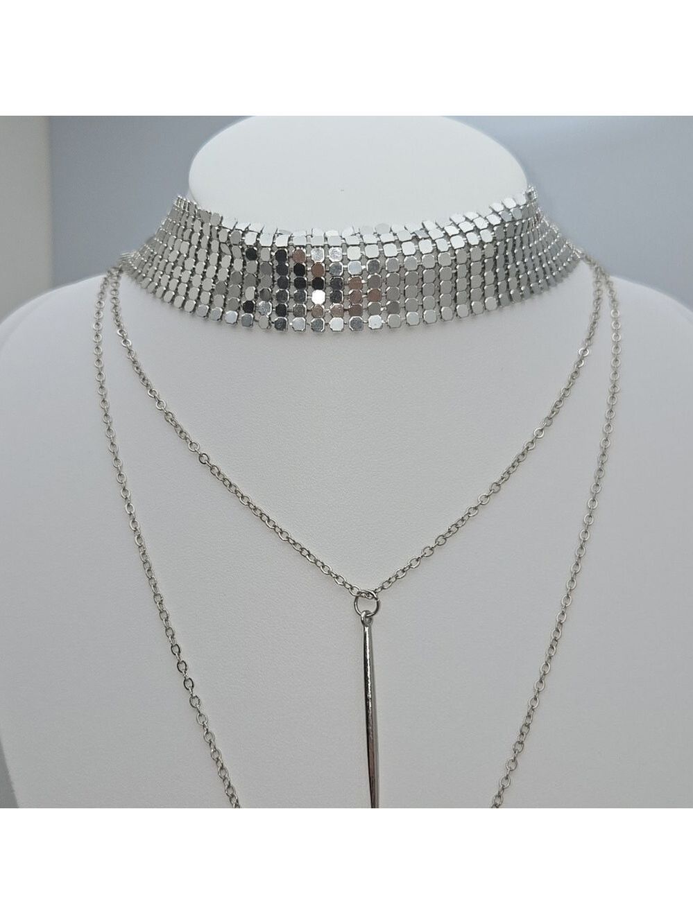 ✨2/$10✨ Silver Mesh Choker Set with Two Chains 12''